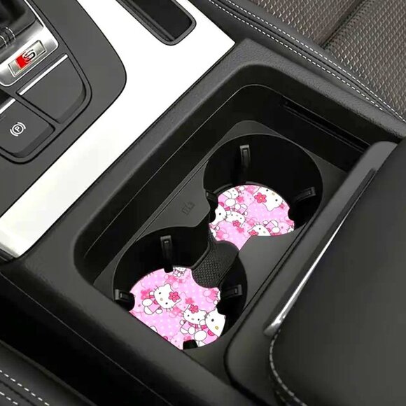 2 Car Coasters Hello Kitty Sanrio Car Drink Auto Vehicle Neoprene Goth Emo - Picture 2 of 4